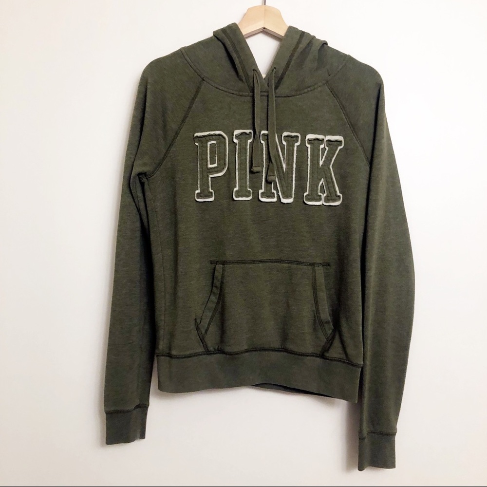 VS Pink | Army Green Pullover Hooded Sweatshirt